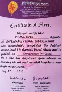 Our Student P. Sanchana - "Certificate of Merit"